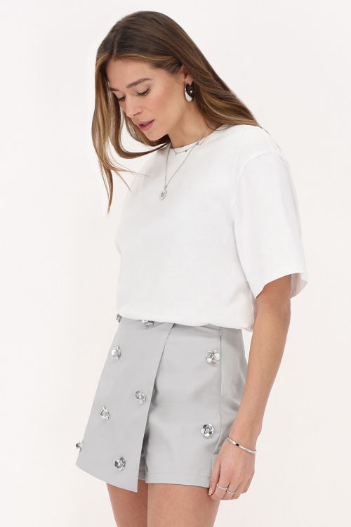 Gray skort with silver 3D flowers | My Jewellery