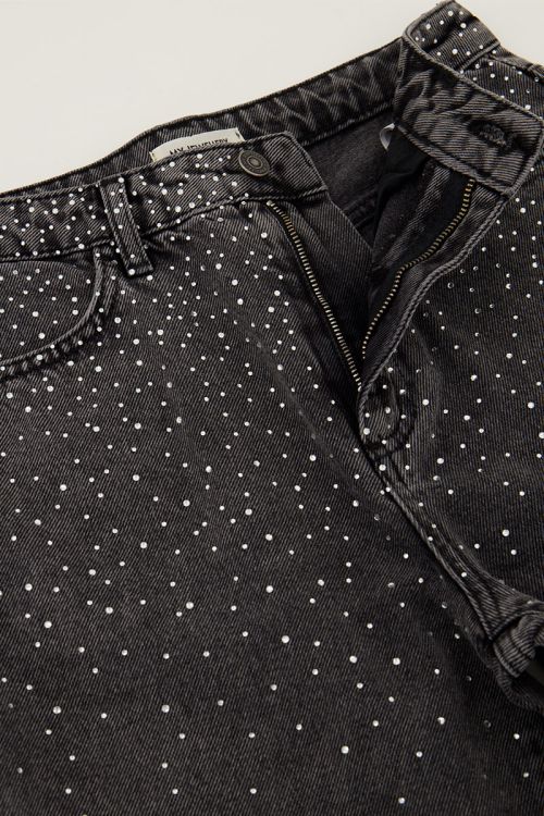 Grey wide leg jeans with rhinestones | My Jewellery