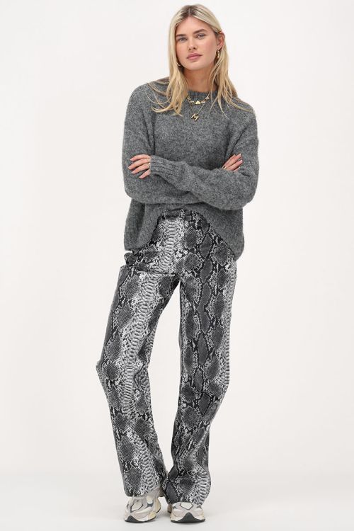 Grey wide leg trousers with snake print | My Jewellery
