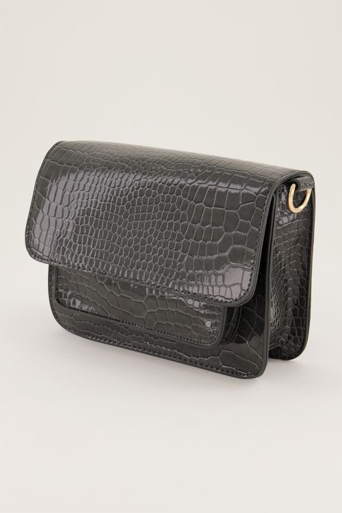 Grey croc print shoulder bag