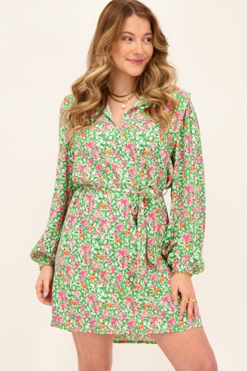 Groene jurk met bloemenprint & ballonmouwen | My Jewellery