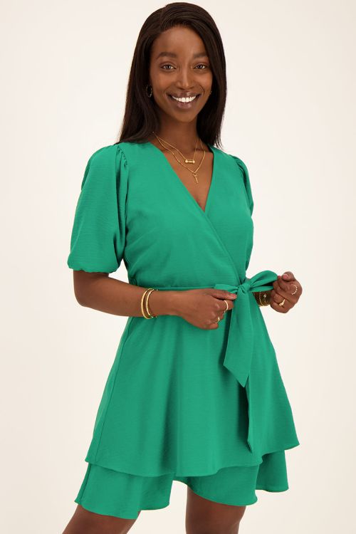 Groene jurk met laagjes & pofmouw | My Jewellery