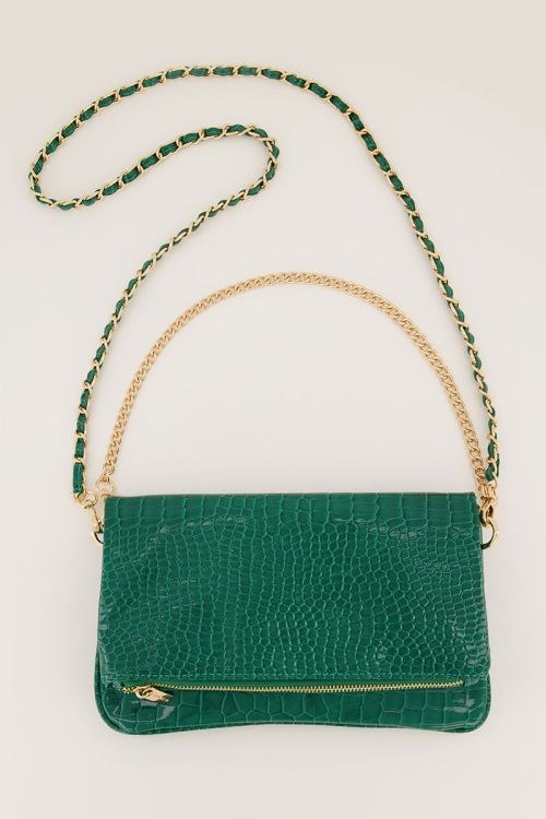 Groene schoudertas met goudkleurige rits