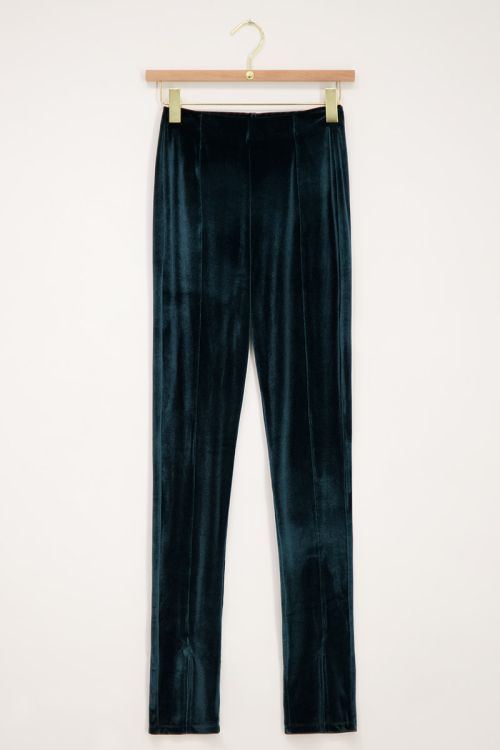Green velvet split leggings | Trousers 