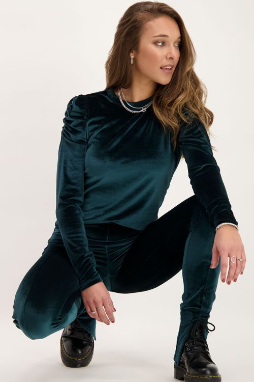 Groene velvet top met pofmouwen | Velvet top| My Jewellery