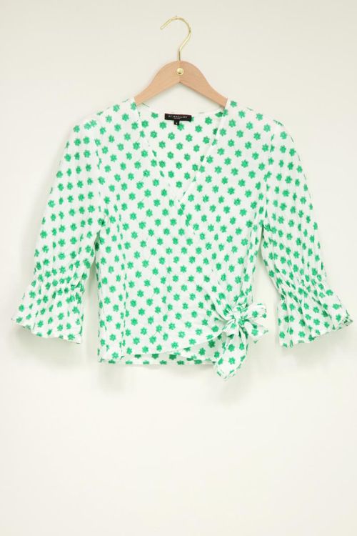 Groene wikkeltop met geborduurde
