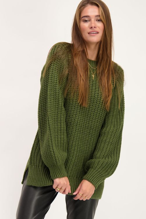Groene gebreide oversized trui