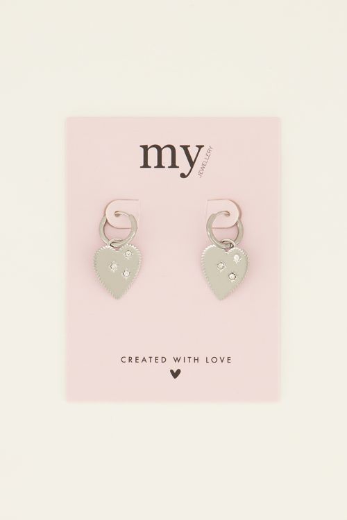 Hoop earrings with heart charm & rhinestones | My Jewellery