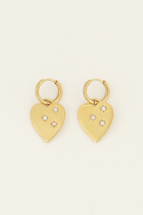 Hoop earrings with heart charm & rhinestones | My Jewellery
