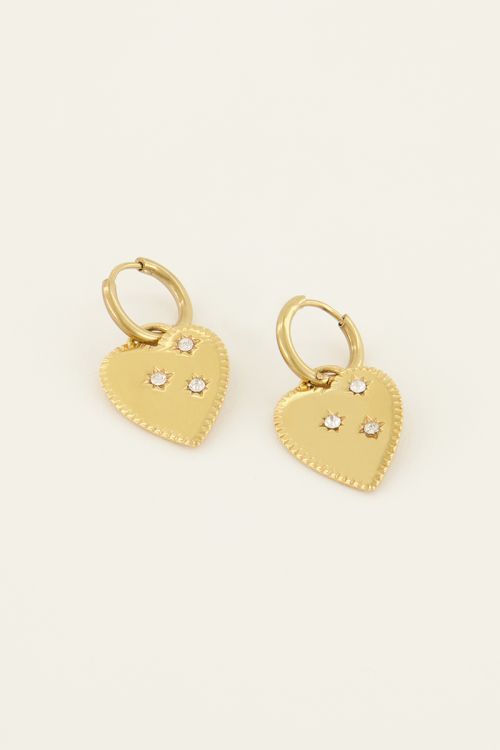 Hoop earrings with heart charm & rhinestones | My Jewellery