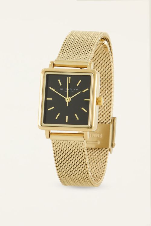 Horloge zwarte vierkante wijzerplaat | My Jewellery