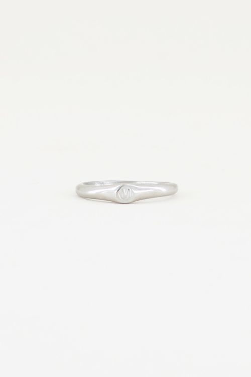 Silver coloured initial ring, signet ring