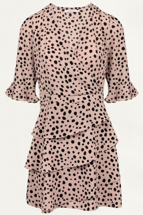 Roze overslagjurk cheetah, jurk dalmatier print