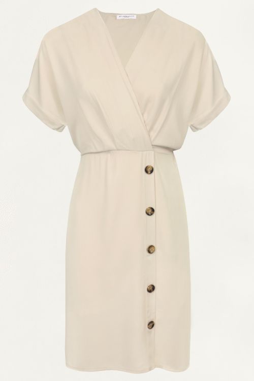 Beige midi jurk met knopen, middellange jurk My Jewellery