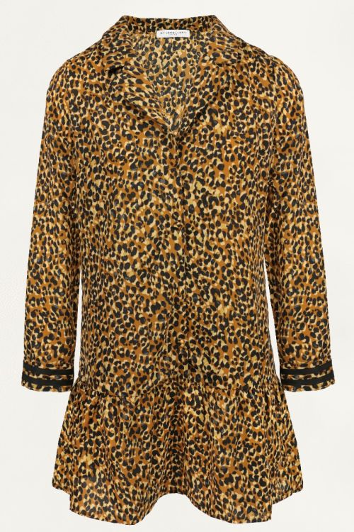 Bruine wijdvallende jurk luipaard, luipaardprint jurk