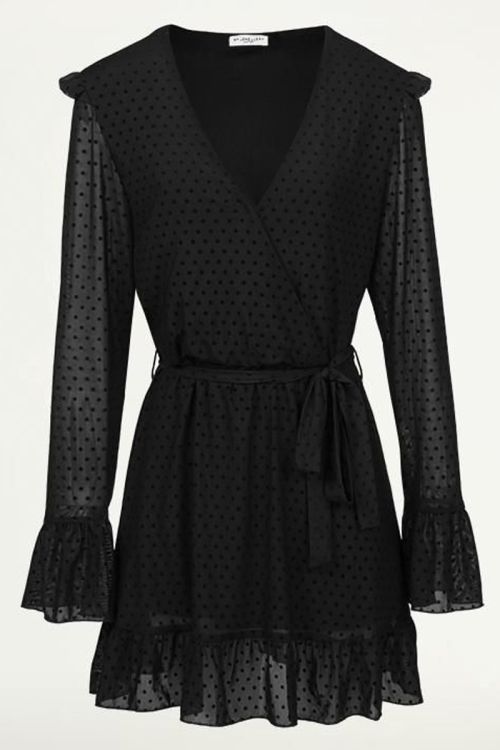 Zwarte Mesh Jurk Met Stippen, little black dress