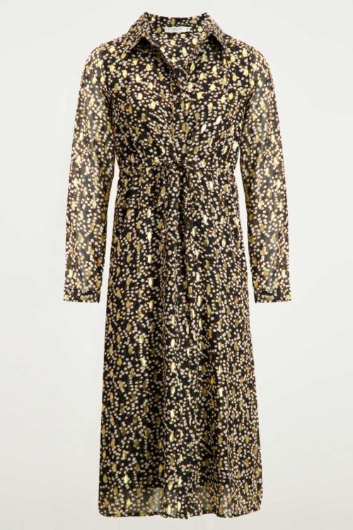 Blousejurk bloemen & gouden stippen, maxi jurk My Jewellery