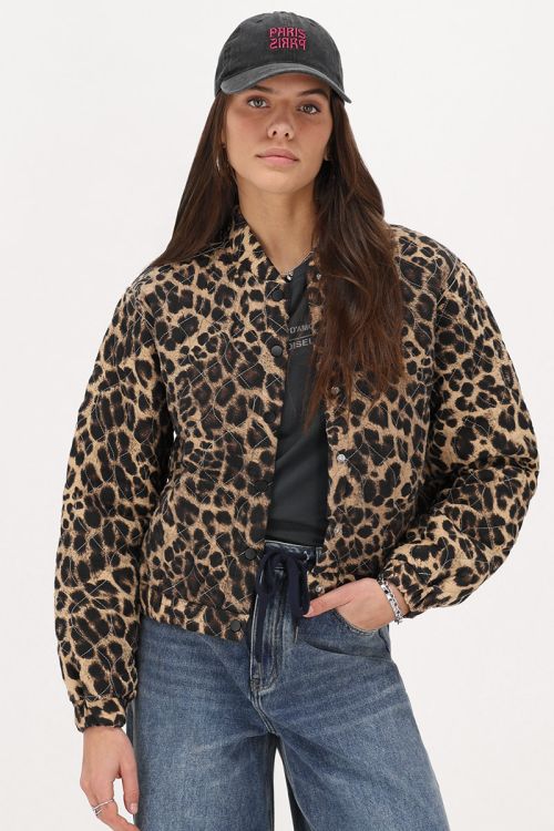 Leopard print bomber jacket with stitching | My Jewellery