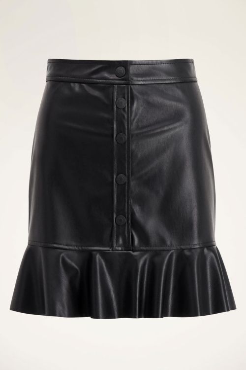 Zwart leatherlook rokje met ruffle | My Jewellery