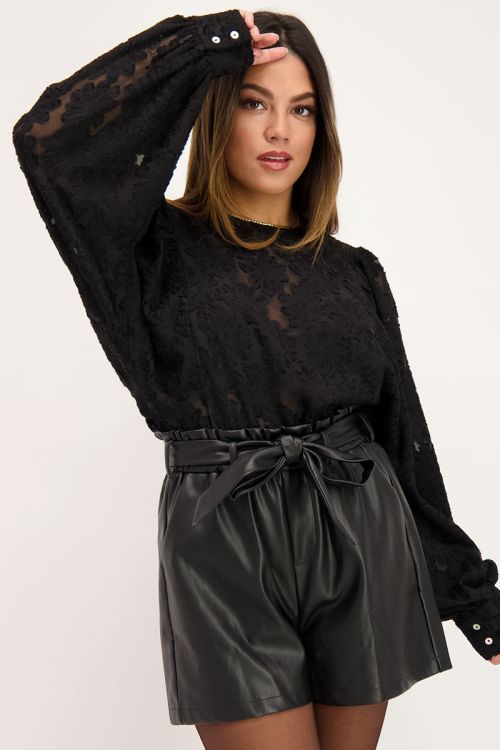 Zwarte jacquard top met bloemen | My Jewellery