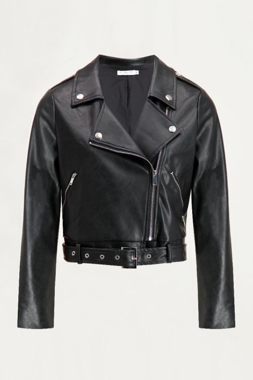 Zwarte biker jas leatherlook, leren jas dames