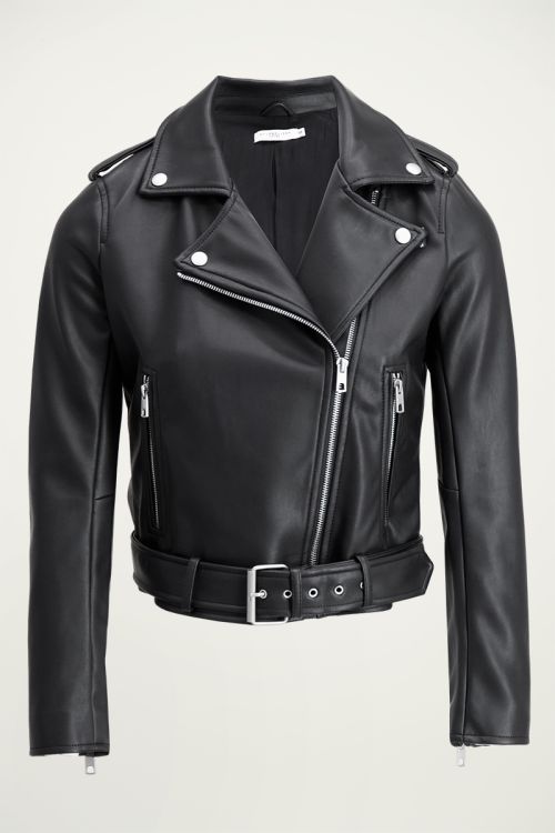 Zwarte leatherlook biker jas | Leren jasje My Jewellery