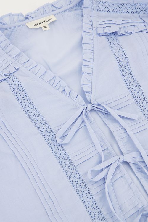 Light blue top with pleats & ribbon details | My Jewellery