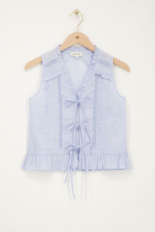 Light blue top with pleats & ribbon details | My Jewellery