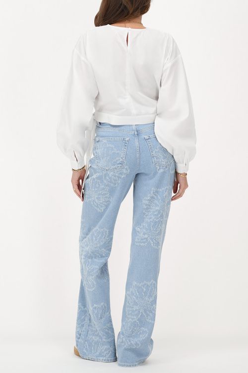 Light blue wide leg jeans with flowers