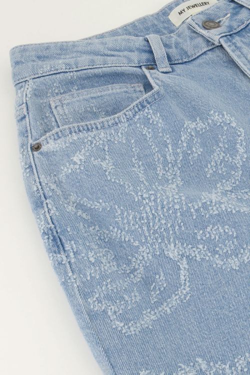Light blue wide leg jeans with flowers