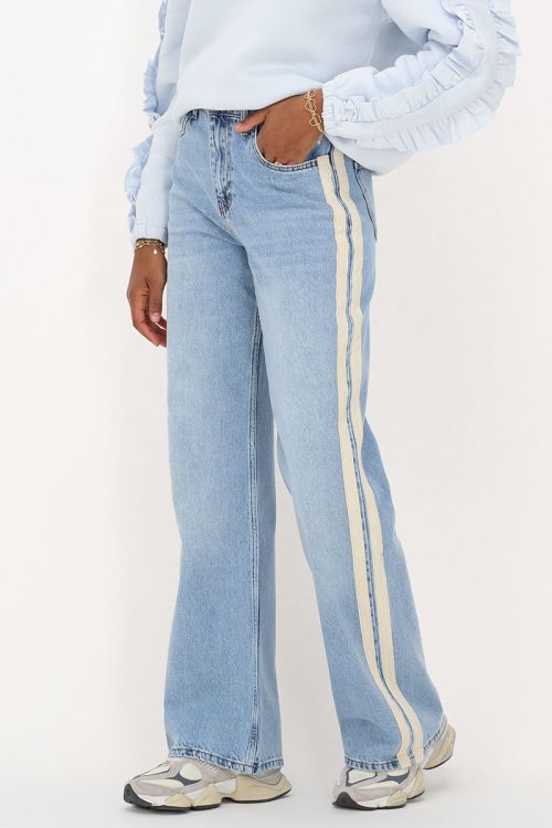 Light blue wide leg jeans with tapes | My Jewellery