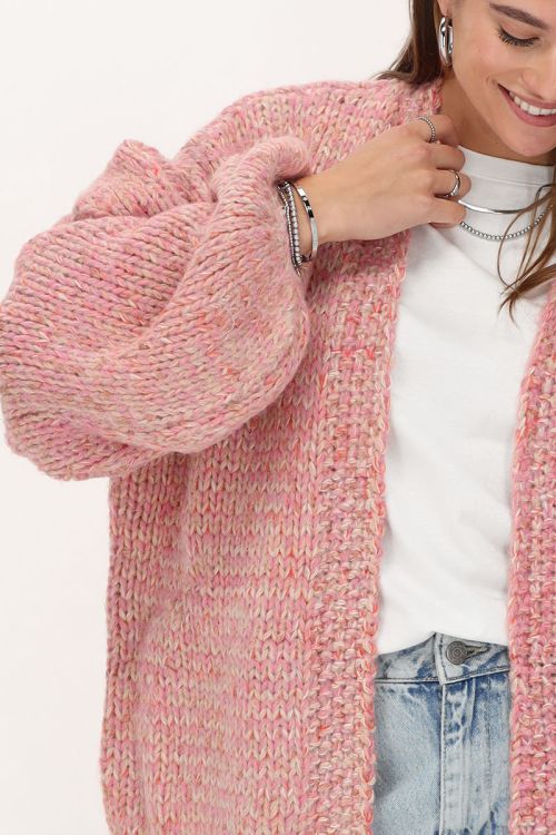 Light pink chunky knitted cardigan with lurex | My Jewellery