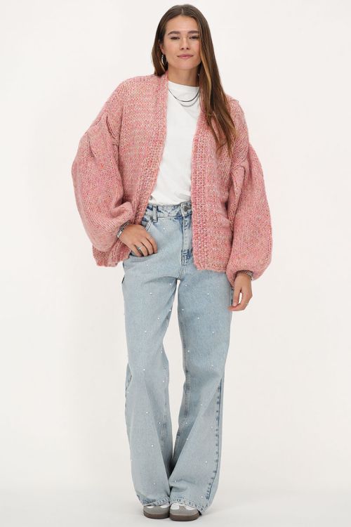 Light pink chunky knitted cardigan with lurex | My Jewellery