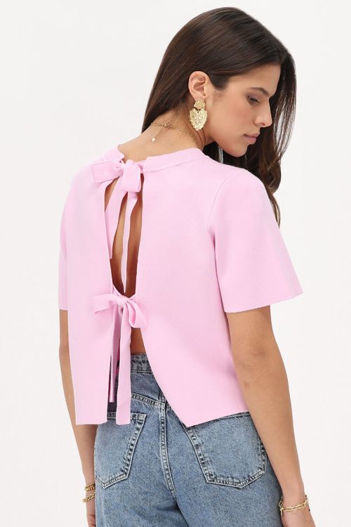 Light pink top with short sleeves & bows | My Jewellery