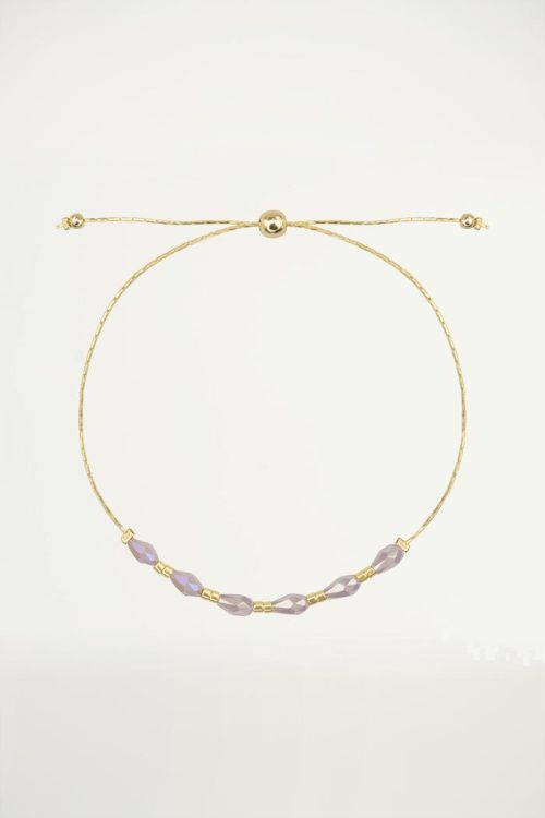 lila armband touwtje & zes kralen, kralenarmband