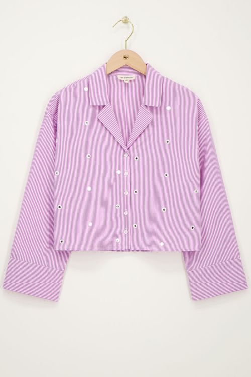 Lilac striped blouse with round mirrors | My Jewellery