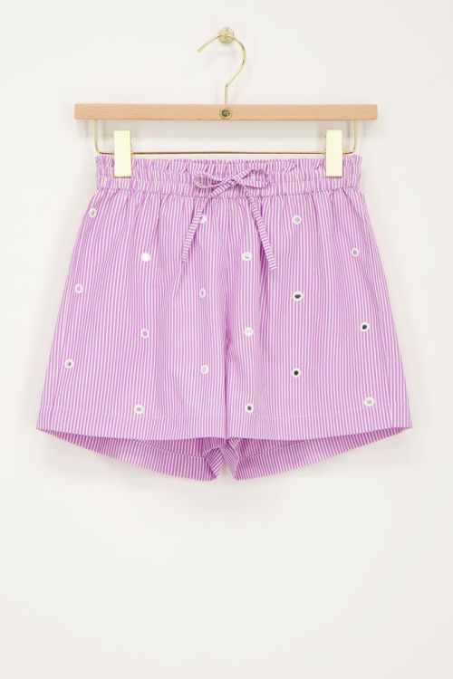 Lila gestreepte short met spiegeltjes