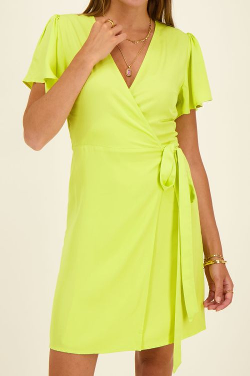 Limegreen short-sleeved wrap dress  | My Jewellery