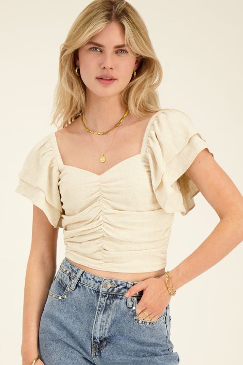 White short-sleeved top with ruffles  | My Jewellery