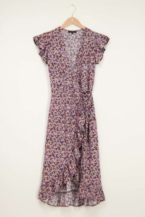 Paarse midi jurk met lila & oranje bloemen