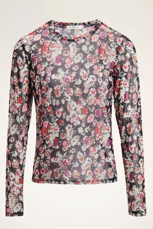 Zwarte mesh top bloemenprint | My Jewellery