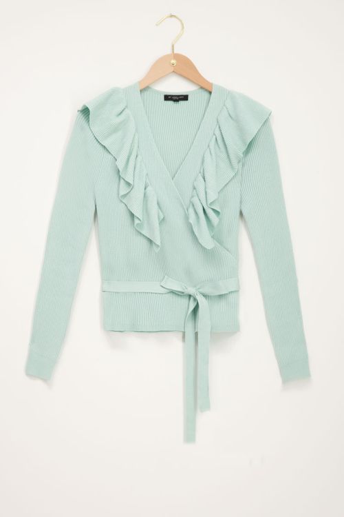Mint green wrap cardigan with ruffle 