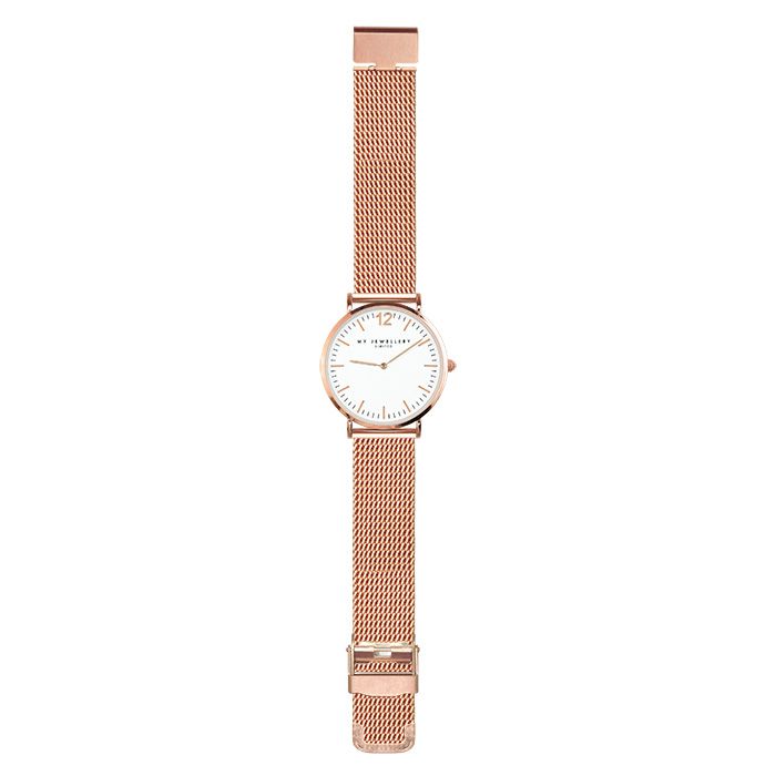 Metalen horloge rose goud met witte wijzerplaat, horloges