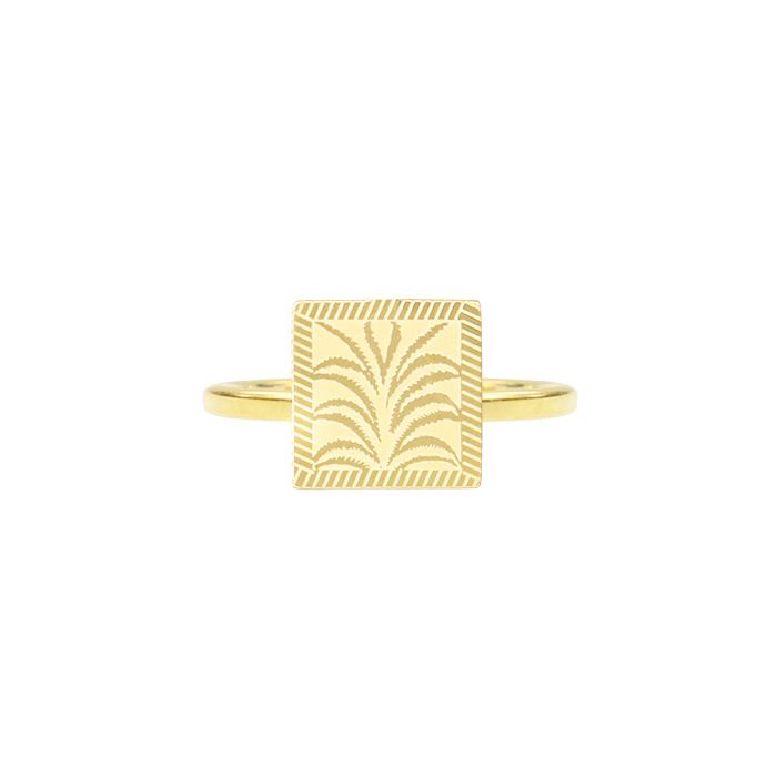 Minimalistisch ringetje rechthoek plaatje met hartje, Vintage sieraden