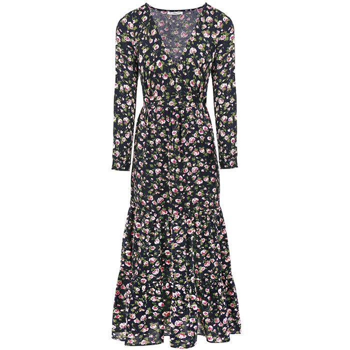 Donkerblauwe lange jurk bloemen, bloemen jurk My Jewellery