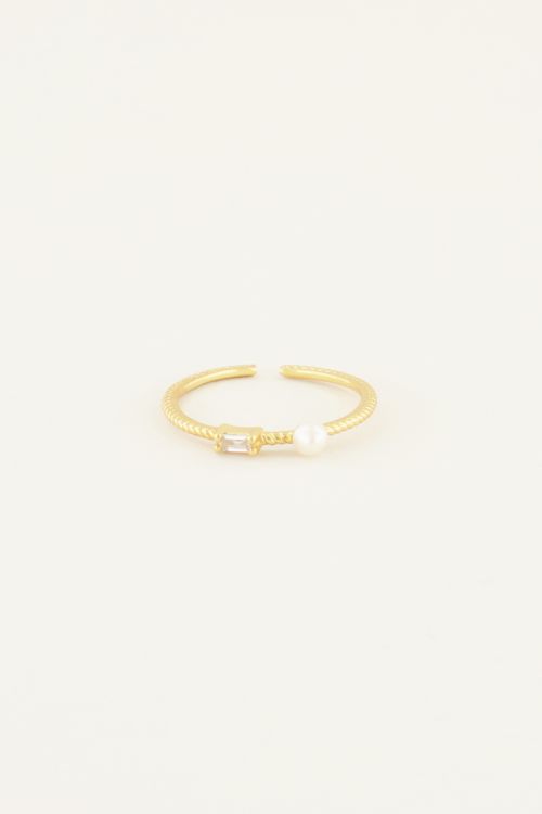 Ring strass & parel, minimalistische ring