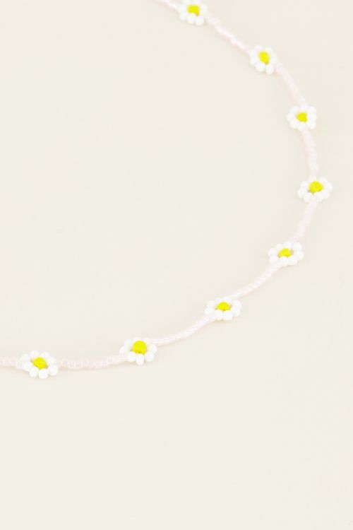 Roze choker madeliefjes, kralen choker | My Jewellery