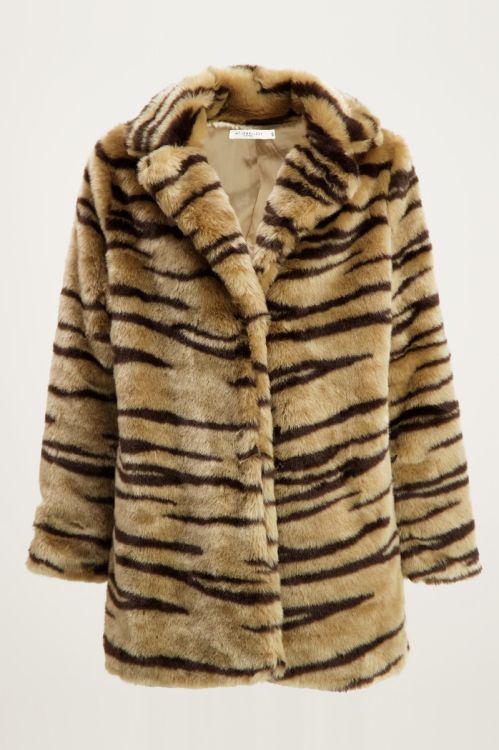 Beige zebra faux fur coat, faux fur coat