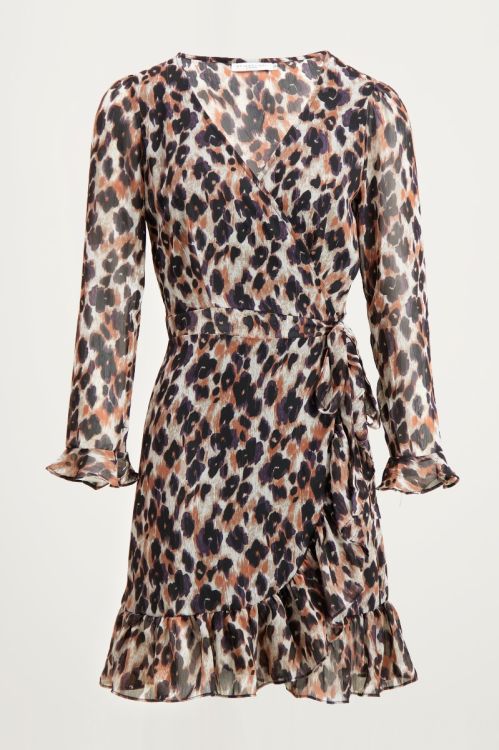Overslag jurk luipaard & mesh, jurk met leopard print