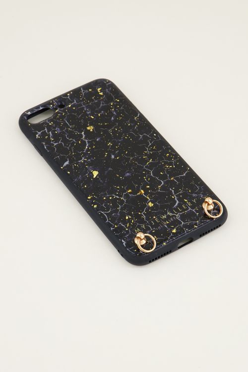 Blauw telefoonhoesje marmer & gouden glitters | Telefoonhoesje met koord My Jewellery
